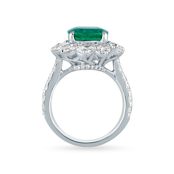 Emerald Cushion-Cut Ring with Diamonds in White Gold